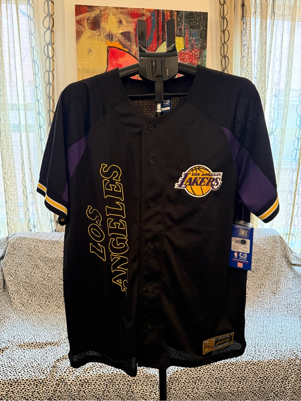 NBA Los Angeles Lakers Black & Purple Button-Down Jersey, Men’s M